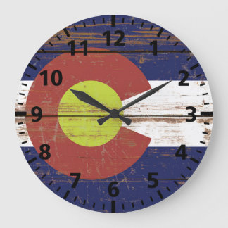 Old Wooden Colorado State Flag Large Clock
