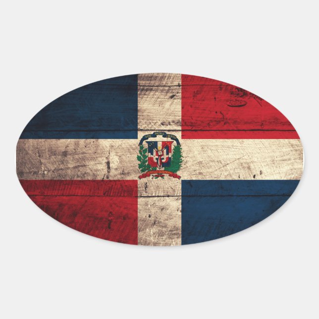 Old Wooden Dominican Republic Flag Oval Sticker (Front)