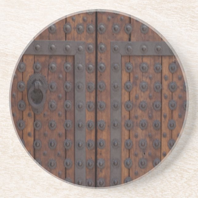 Old Wooden Door With Black Metal Reinforcements Coaster (Front)