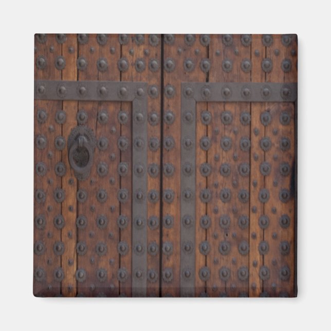 Old Wooden Door With Black Metal Reinforcements Magnet (Front)