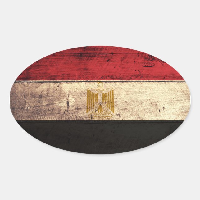 Old Wooden Egypt Flag Oval Sticker (Front)