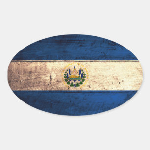 Old Wooden El Salvador Flag Oval Sticker