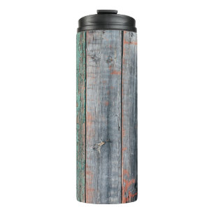 Old wooden fence painted in different color, trend thermal tumbler