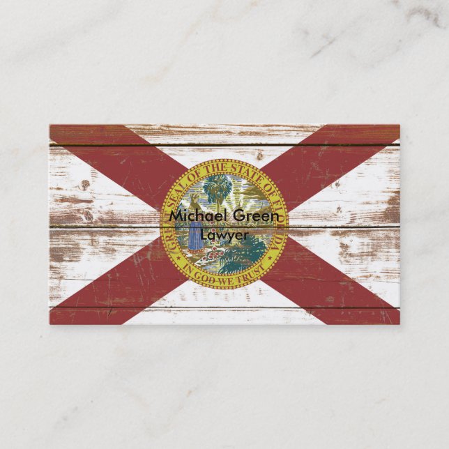 Old Wooden Florida State Flag Business Card (Front)