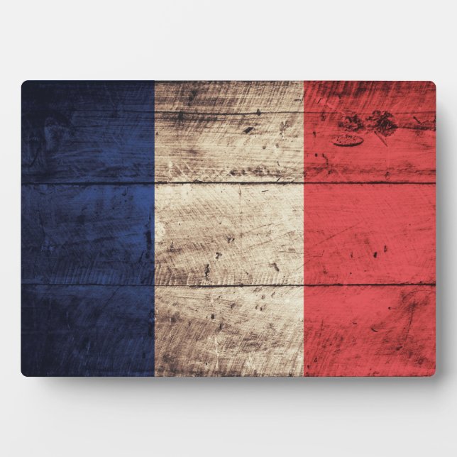 Old Wooden France Flag; Plaque (Front)