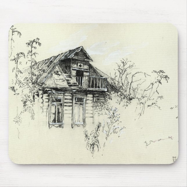 Old Wooden House in Russia Mouse Mat (Front)