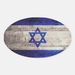 Old Wooden Israel Flag Oval Sticker