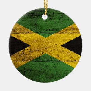 Old Wooden Jamaica Flag Ceramic Tree Decoration