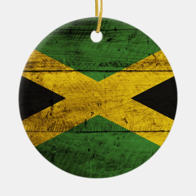 Old Wooden Jamaica Flag Ceramic Tree Decoration (Front)