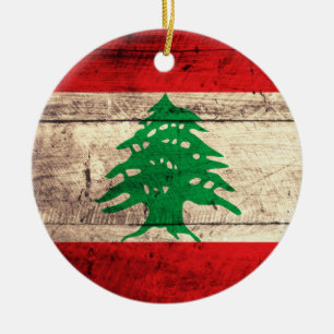 Old Wooden Labanon Flag Ceramic Tree Decoration