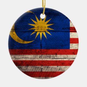 Old Wooden Malaysia Flag Ceramic Tree Decoration