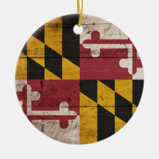 Old Wooden Maryland Flag Ceramic Tree Decoration