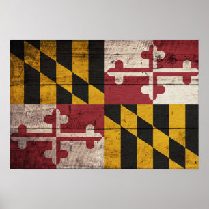 Old Wooden Maryland Flag Poster