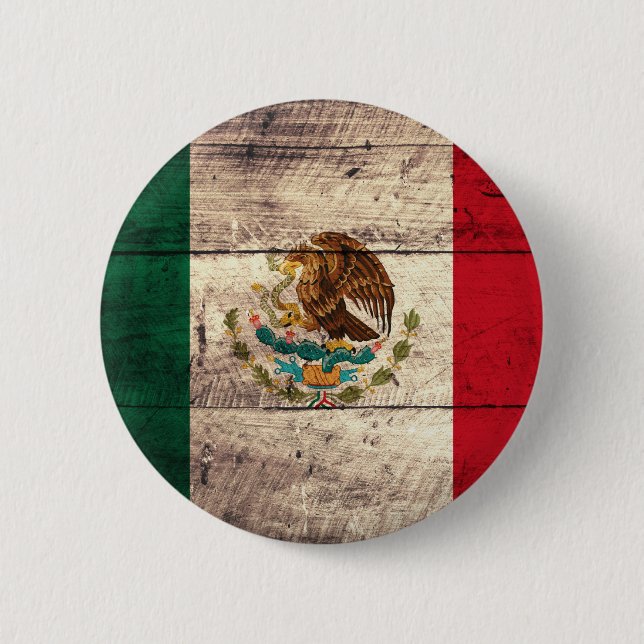 Old Wooden Mexico Flag 6 Cm Round Badge (Front)