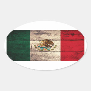 Old Wooden Mexico Flag Oval Sticker