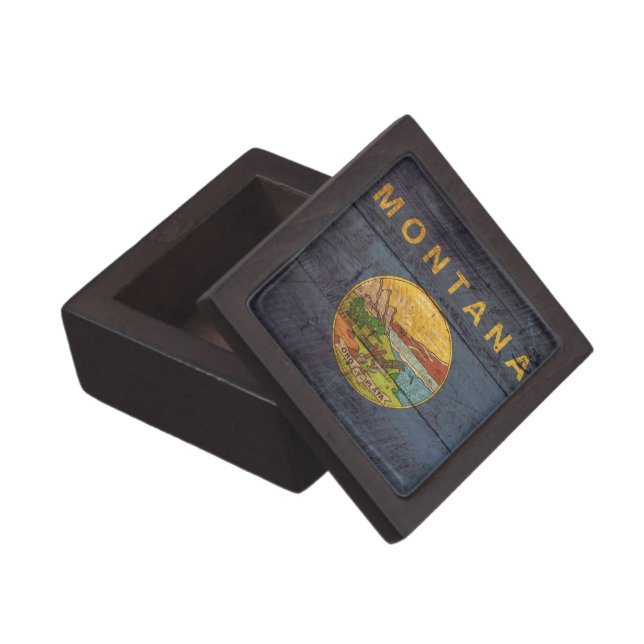 Old Wooden Montana Flag; Jewellery Box (Opened)