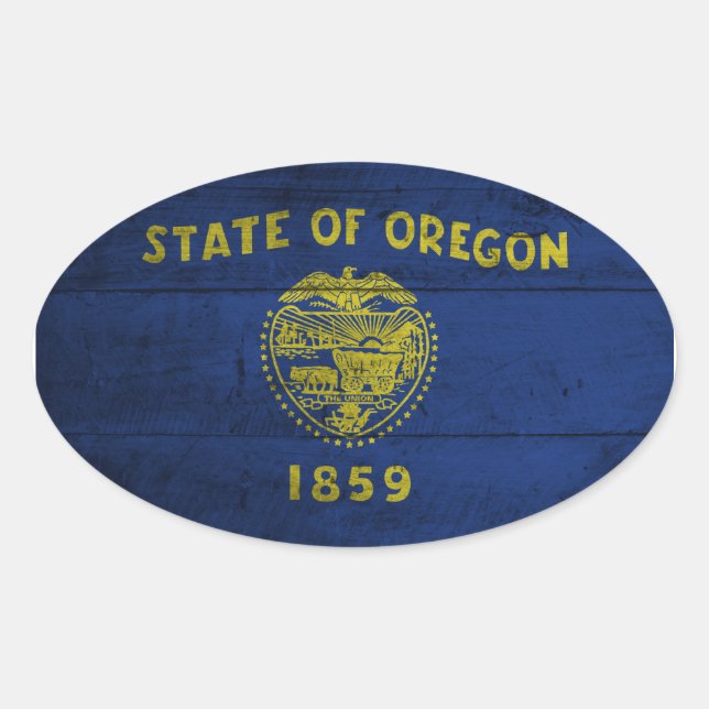Old Wooden Oregon Flag; Oval Sticker (Front)