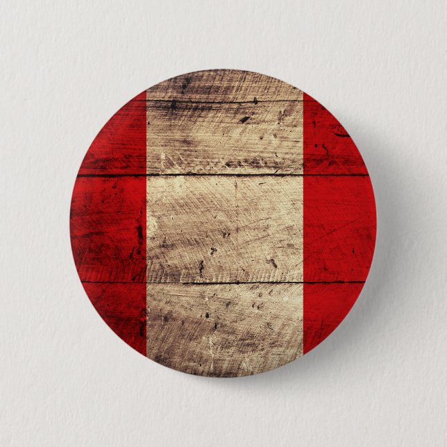 Old Wooden Peru Flag 6 Cm Round Badge (Front)