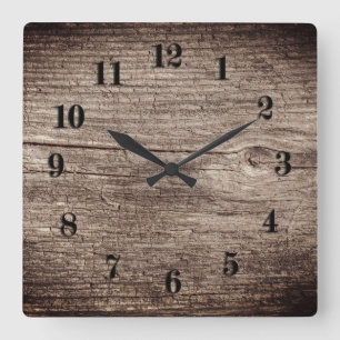 Old wooden planks square wall clock