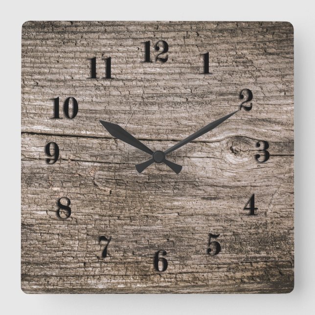 Old wooden planks square wall clock (Front)