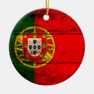 Old Wooden Portugal Flag Ceramic Tree Decoration