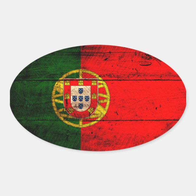 Old Wooden Portugal Flag Oval Sticker (Front)