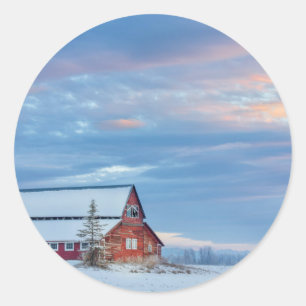 Old Wooden Red Barn In The Lower Valley Classic Round Sticker