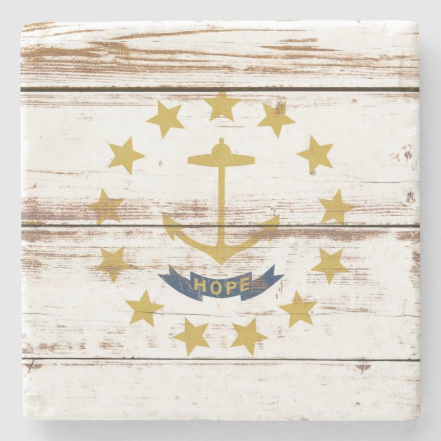 Old Wooden Rhode Island State Flag Stone Coaster (Front)
