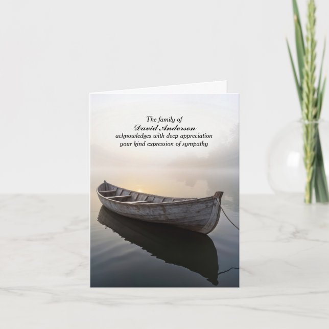 Old Wooden Rowboat Sympathy Thank You Card (Front)