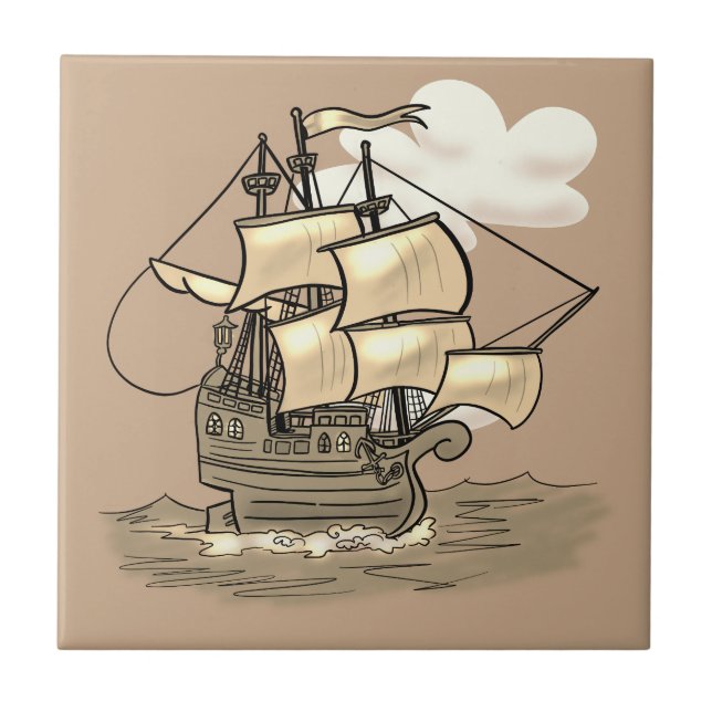 Old Wooden Sailing Ship Tile (Front)