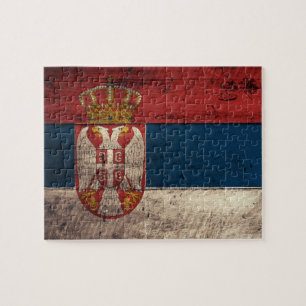 Old Wooden Serbia Flag Jigsaw Puzzle