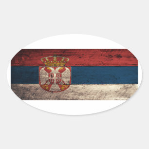 Old Wooden Serbia Flag Oval Sticker