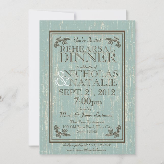 Old Wooden Sign 5 x 7 Rehearsal Dinner Invitation (Front)