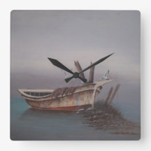 Old Wooden Skiff Wall Clock