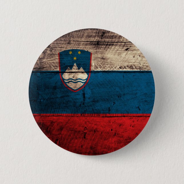 Old Wooden Slovenia Flag 6 Cm Round Badge (Front)