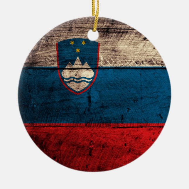 Old Wooden Slovenia Flag Ceramic Tree Decoration (Front)