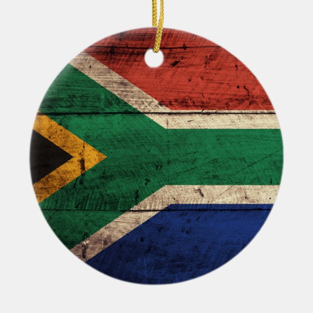 Old Wooden South Africa Flag Ceramic Tree Decoration (Front)