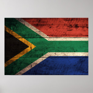 Old Wooden South Africa Flag Poster