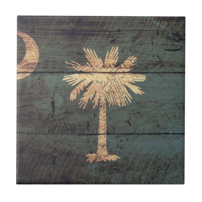 Old Wooden South Carolina Flag; Tile (Front)