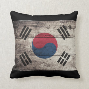Old Wooden South Korea Flag Cushion