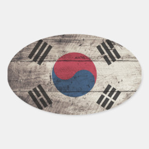 Old Wooden South Korea Flag Oval Sticker