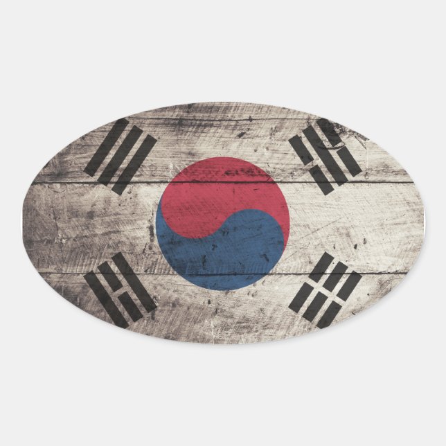 Old Wooden South Korea Flag Oval Sticker (Front)