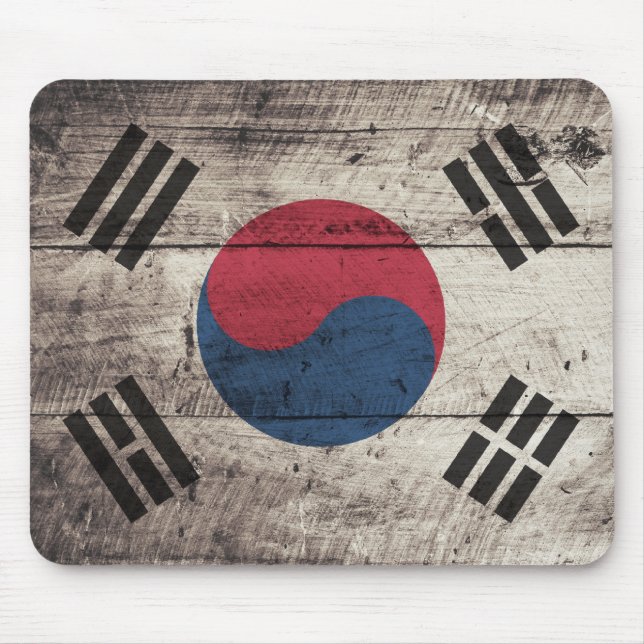 Old Wooden South Korean Flag Mouse Mat (Front)