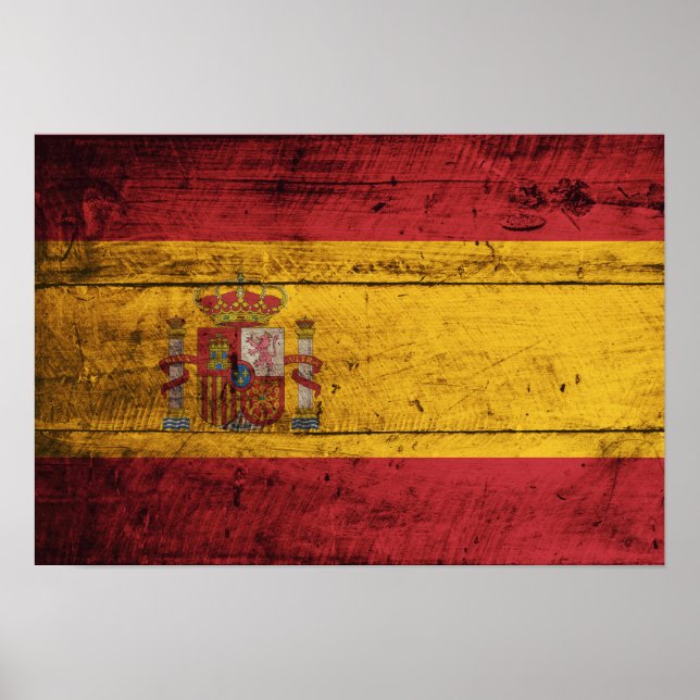 Old Wooden Spain Flag Poster (Front)