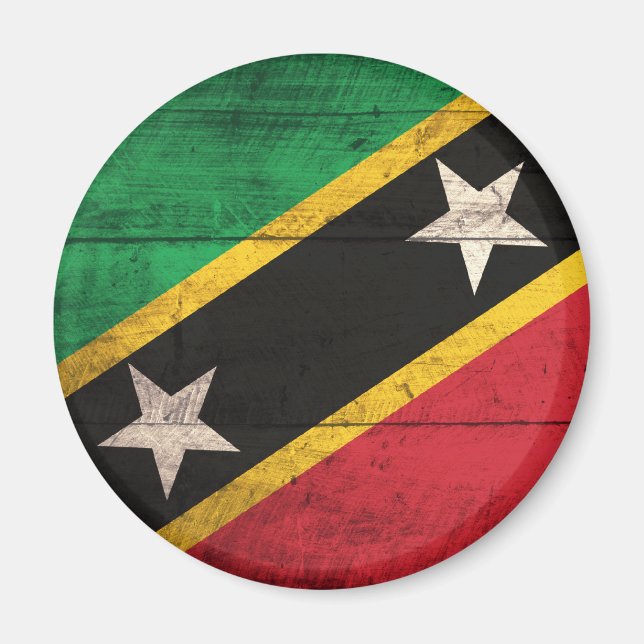 Old Wooden St. Kitts / Nevis Flag Magnet (Front)
