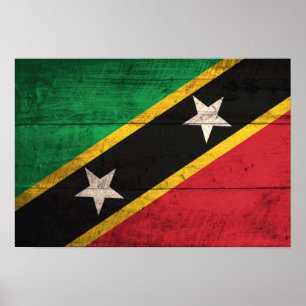 Old Wooden St. Kitts / Nevis Flag Poster