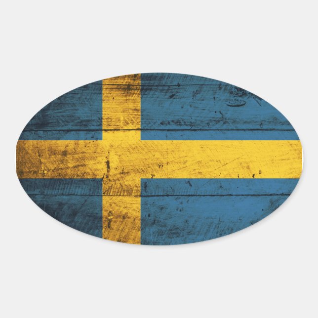 Old Wooden Sweden Flag Oval Sticker (Front)
