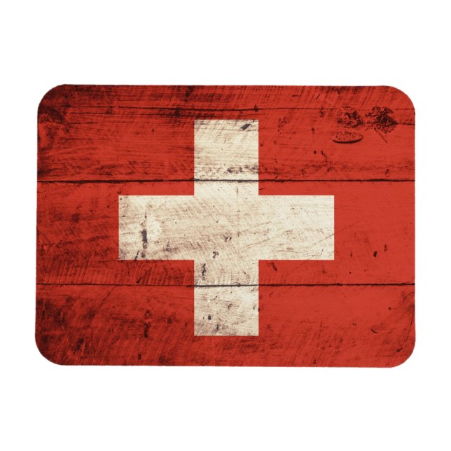 Old Wooden Swiss Flag Magnet (Horizontal)