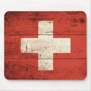 Old Wooden Swiss Flag Mouse Mat