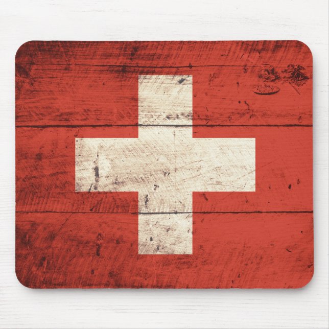 Old Wooden Swiss Flag Mouse Mat (Front)